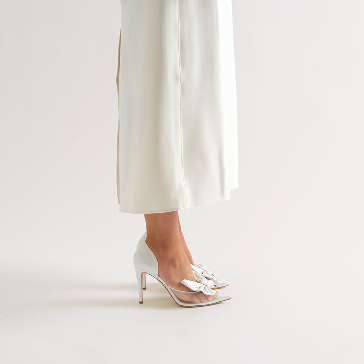 BIANCA WHITE MESH PUMP WHITE BUTTERFLY BOW