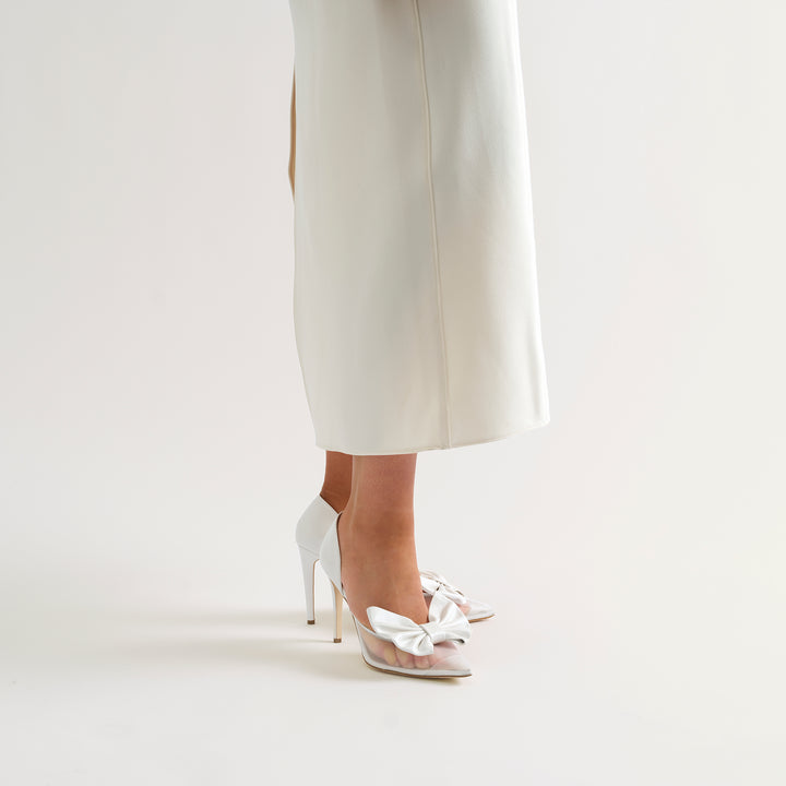 BIANCA WHITE MESH PUMP WHITE BUTTERFLY BOW