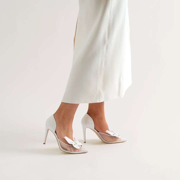 BIANCA WHITE MESH PUMP WHITE BUTTERFLY BOW