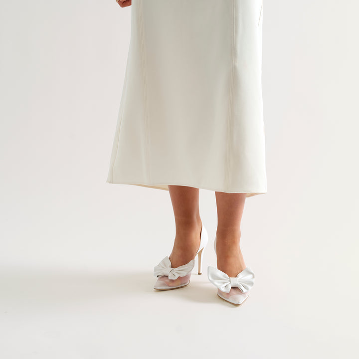 BIANCA WHITE MESH PUMP WHITE BUTTERFLY BOW