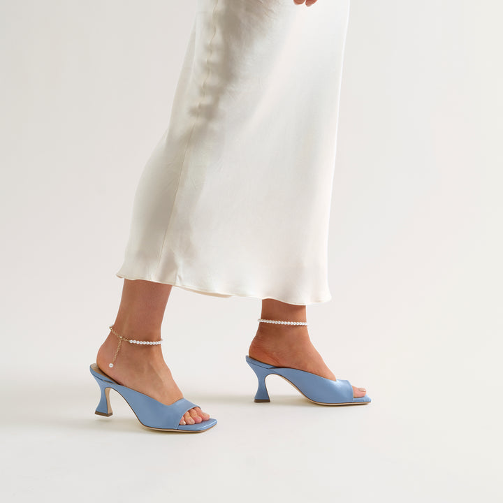 CHERIE DUSTY BLUE MULE SANDAL PEARL ANKLET 80