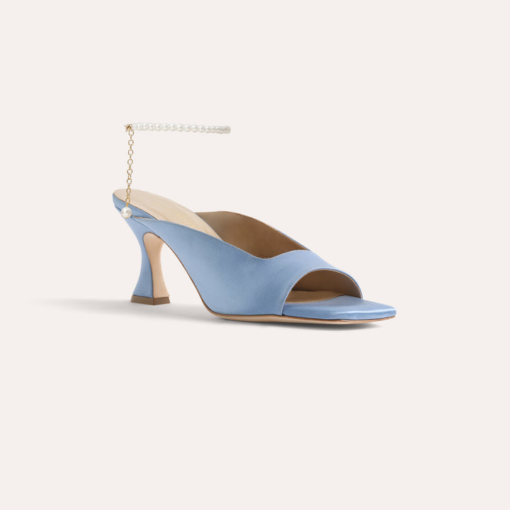 CHERIE DUSTY BLUE MULE SANDAL PEARL ANKLET 80