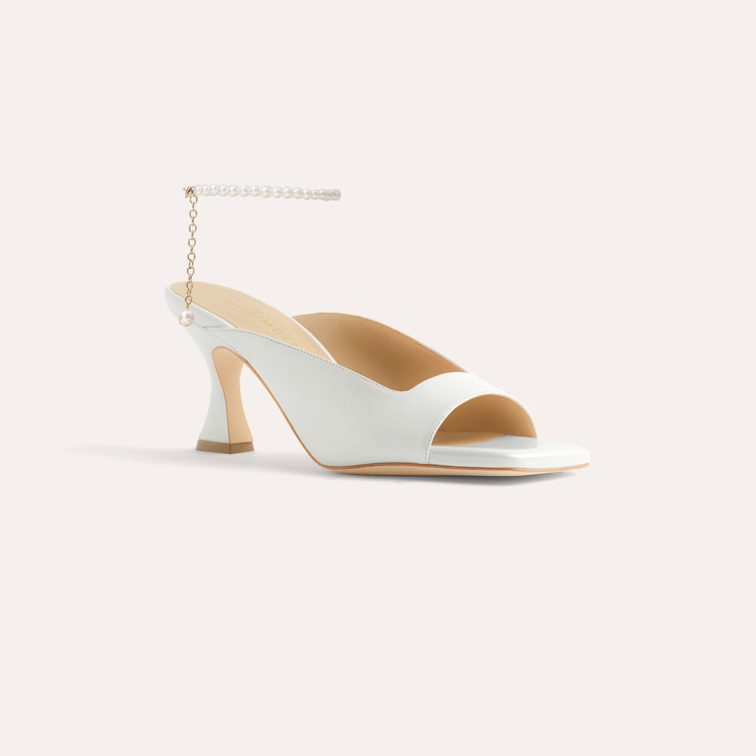 CHERIE PEARLISED WHITE MULE SANDAL PEARL ANKLETS 80