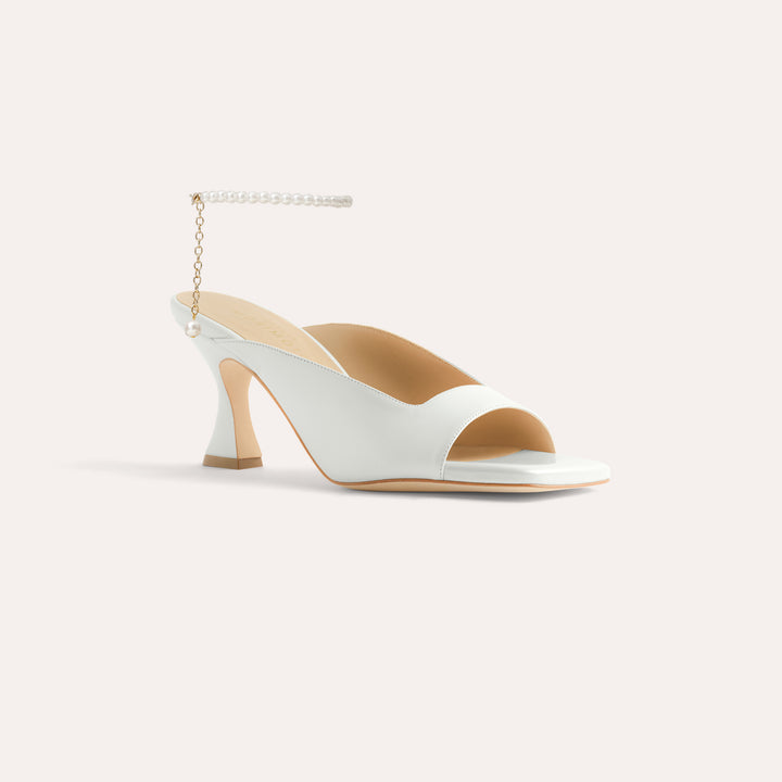 CHERIE PEARLISED WHITE MULE SANDAL PEARL ANKLETS 80