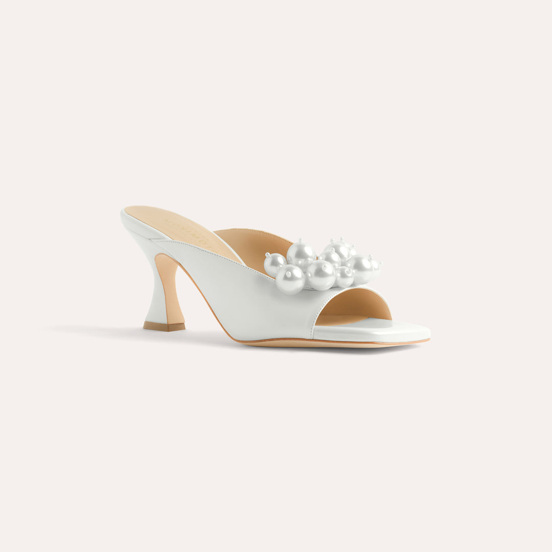 CHERIE PEARLISED WHITE MULE SANDAL PEARL CRESCENTS 80