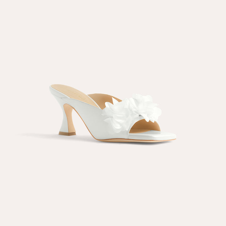 CHERIE PEARLISED WHITE MULE SANDAL WHITE BLOSSOMS 80