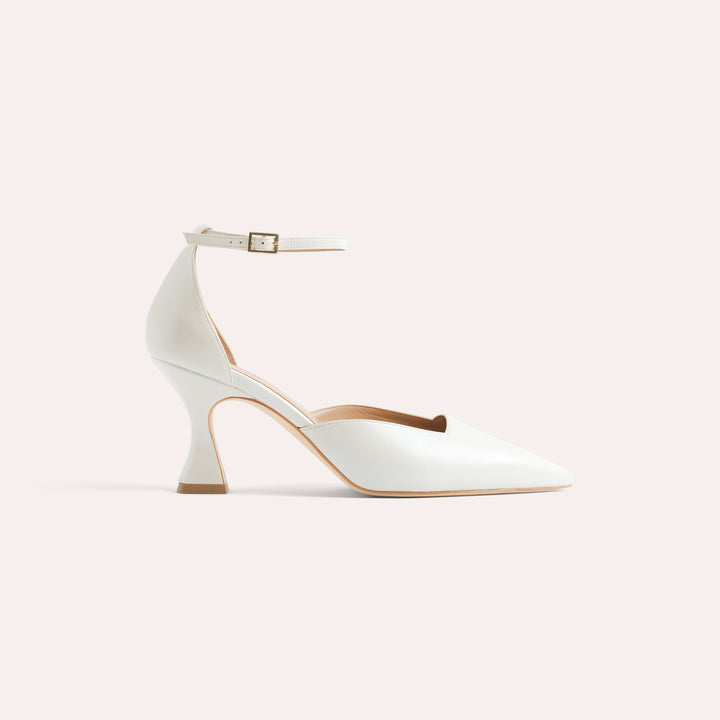 DIANA PEARLISED WHITE PUMP BEIGE TULLE BOW 80