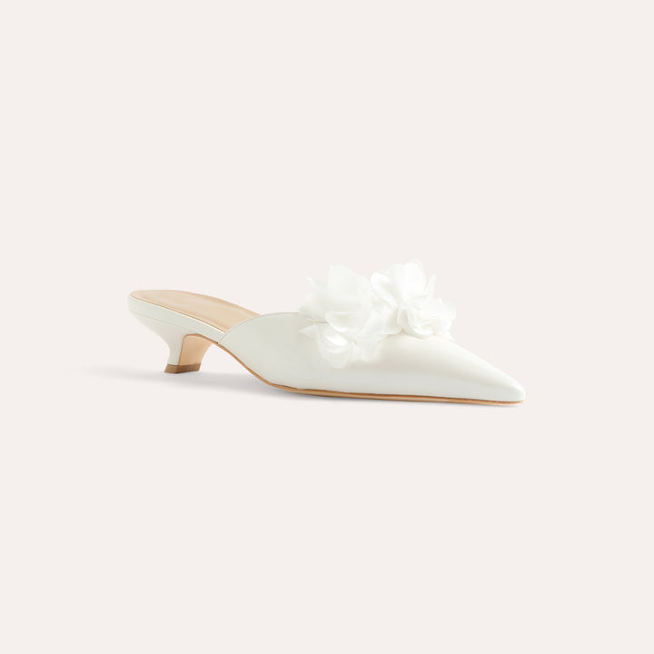 FALLON PEARLISED WHITE MULE PUMP WHITE BLOSSOMS 30