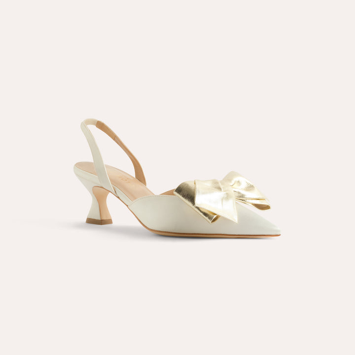LAURA IVORY SLINGBACK PUMP GOLD OBI BOW 50