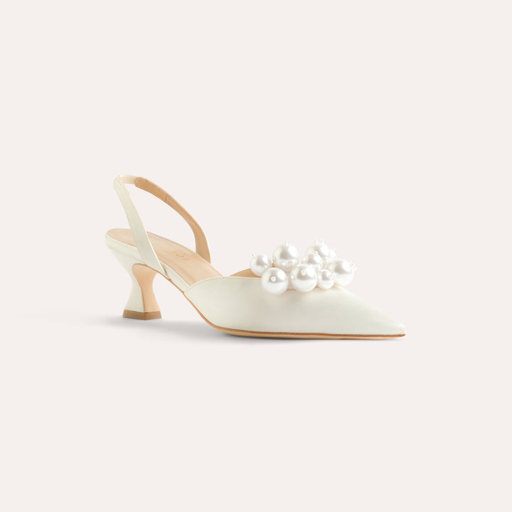 LAURA IVORY SLINGBACK PUMP PEARL CRESCENT 50