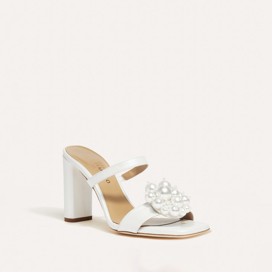 Martina Pearlised White Bridal Mule Detachable Pearl Clusters Meggan Morimoto