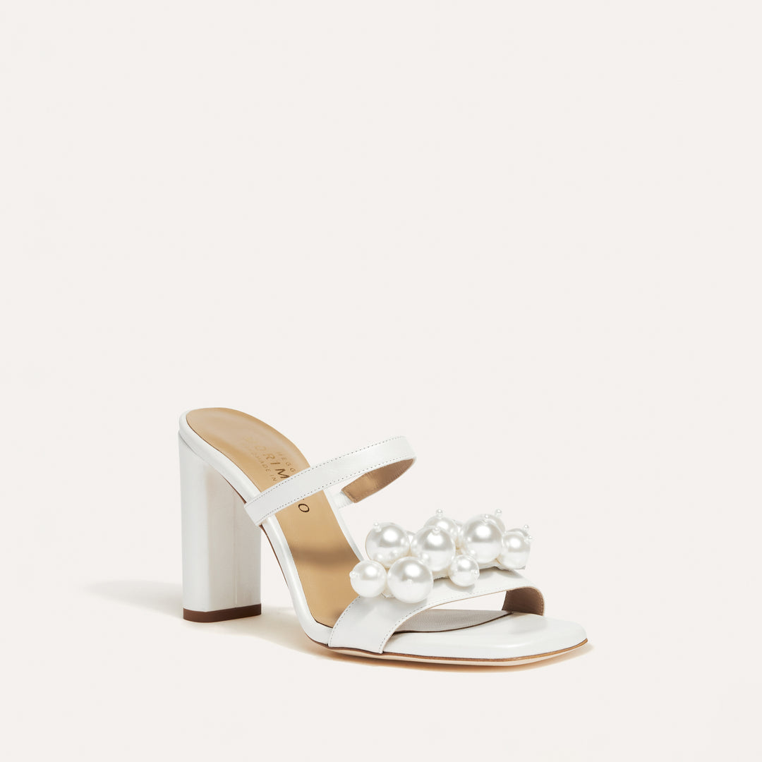 Martina Pearlised White Bridal Mule Detachable Pearl Drops Meggan Morimoto