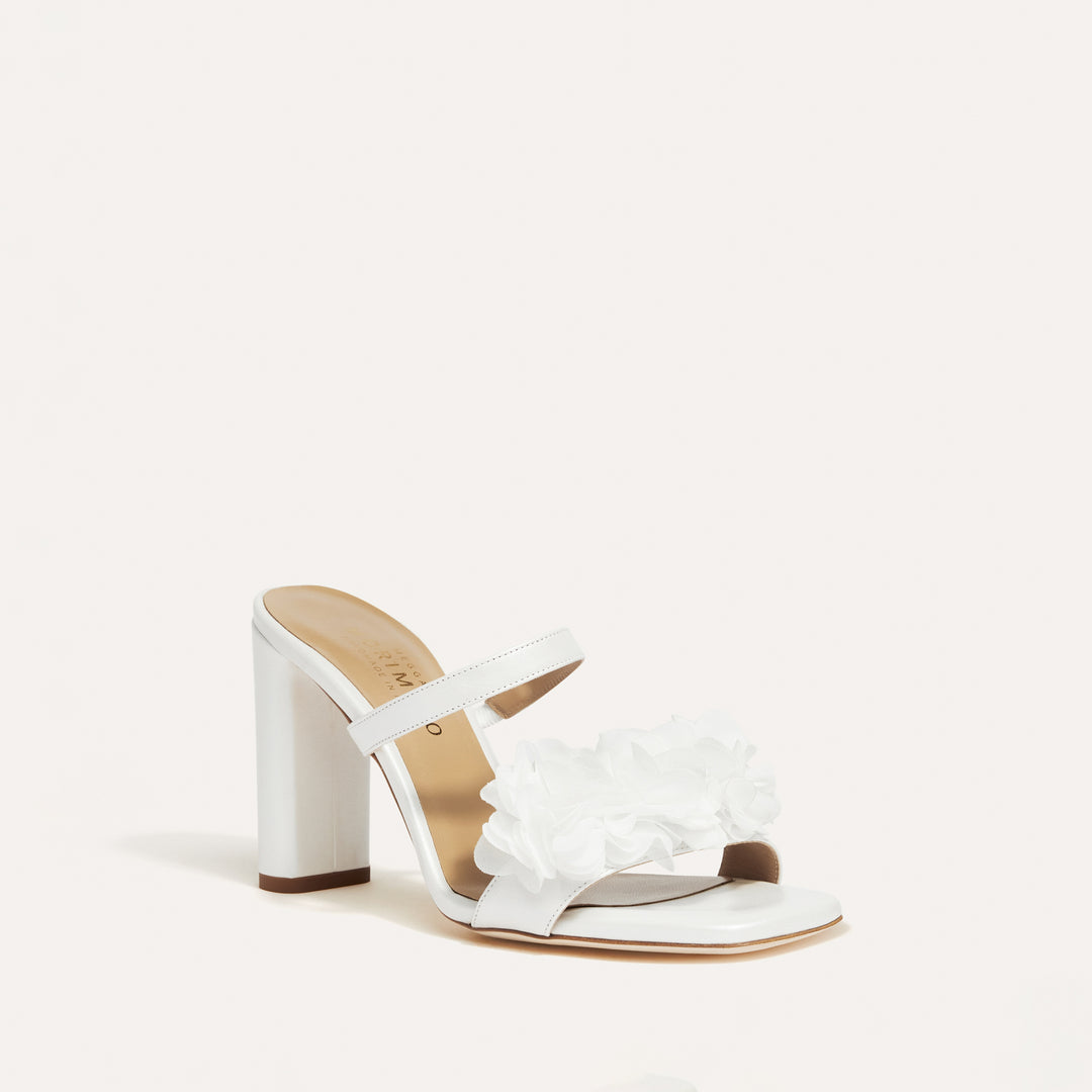 Martina Pearlised White Bridal Mule White Blossoms Meggan Morimoto