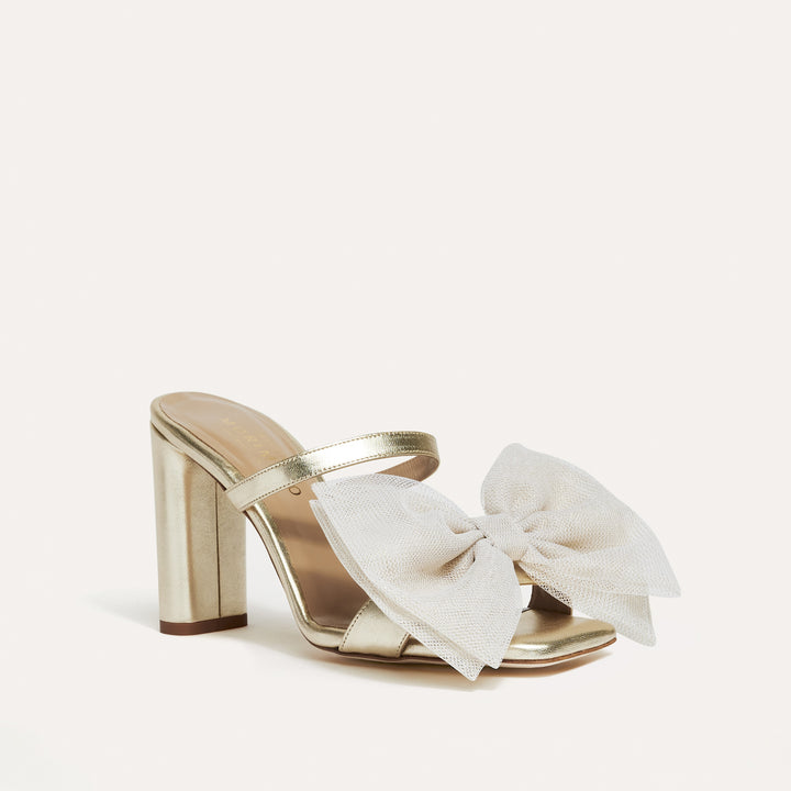 Martina Soft Gold Bridal Mule Beige Tulle Bow Meggan Morimoto