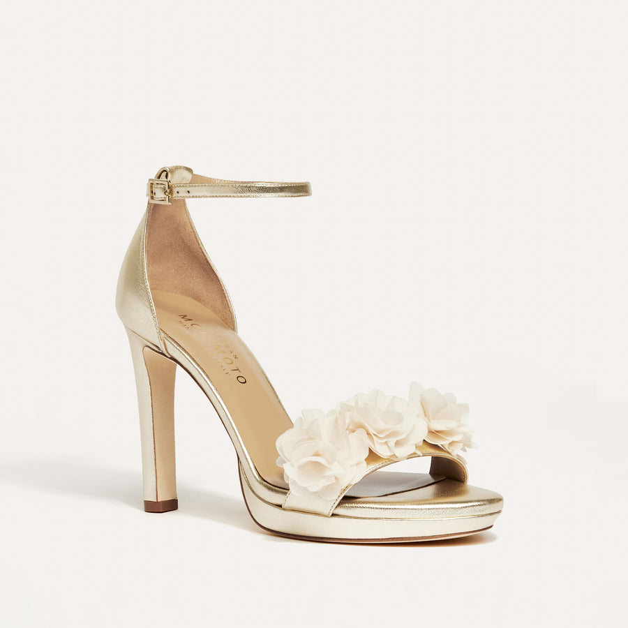 Victoria Pale Gold Platform Sandal Beige Blossoms Bridal Luxury Meggan Morimoto