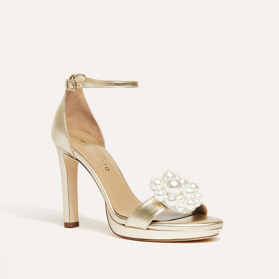 Victoria Pale Gold Platform Sandal Pearl Cluster Meggan Morimoto