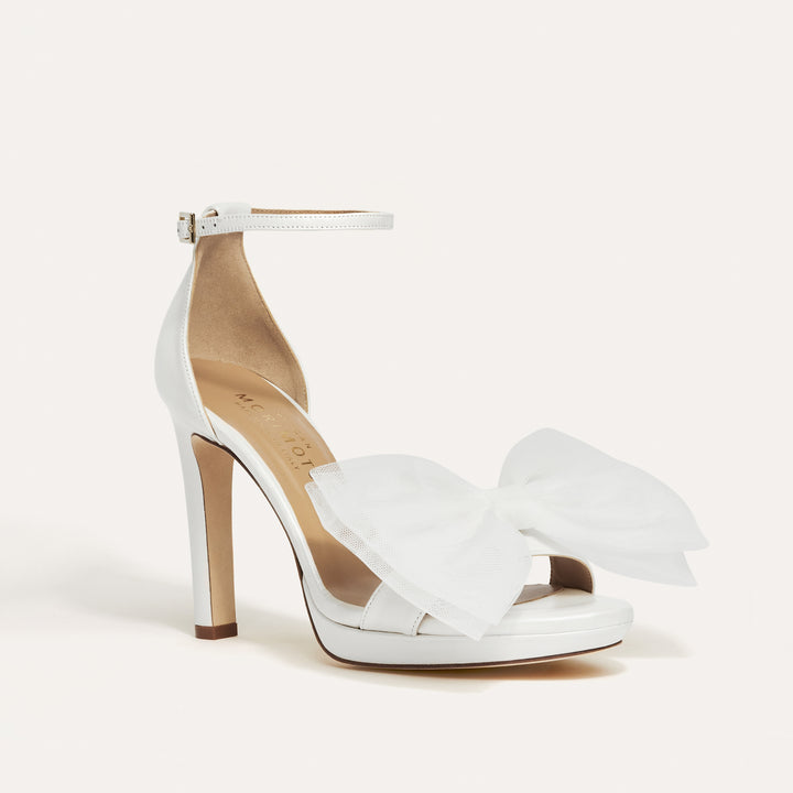 Victoria Pearlised White Platform Sandal White Tulle Bow Meggan Morimoto