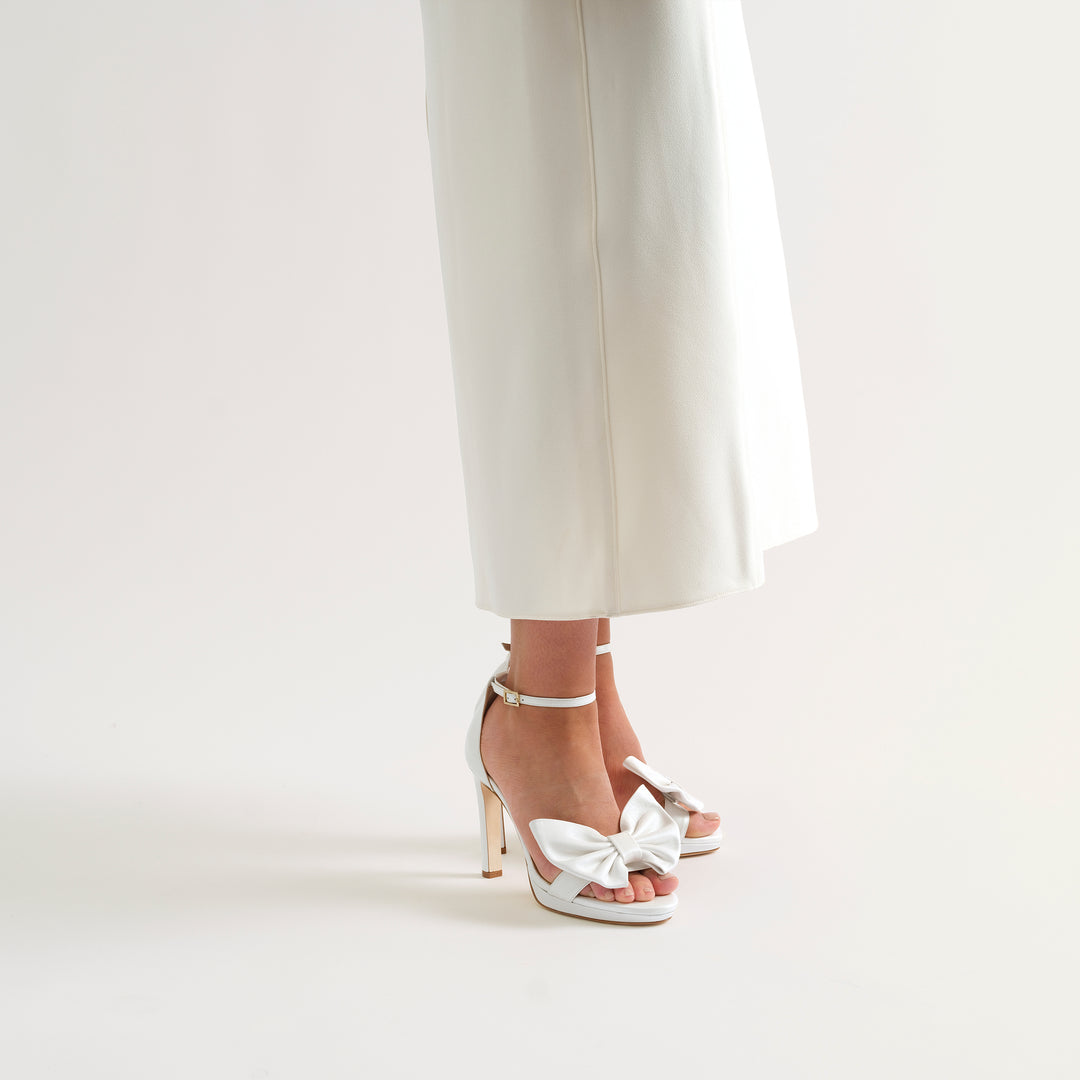 VICTORIA WHITE PLATFORM SANDAL WHITE BUTTERFLY BOW