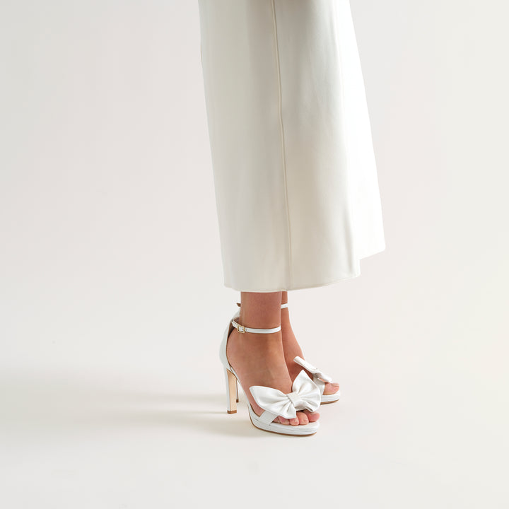 VICTORIA WHITE PLATFORM SANDAL WHITE BUTTERFLY BOW
