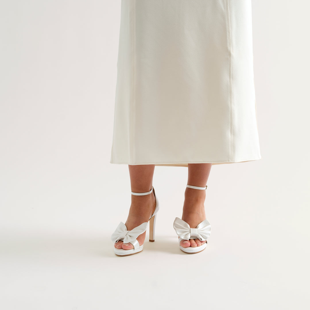 VICTORIA WHITE PLATFORM SANDAL WHITE BUTTERFLY BOW