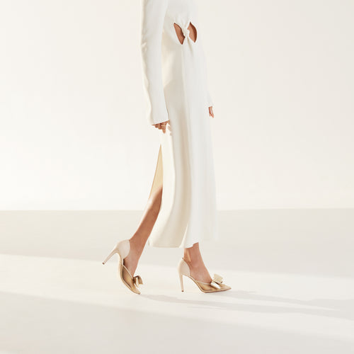 Gold Obi Bow detachable embellishment Meggan Morimoto Bridal Shoes
