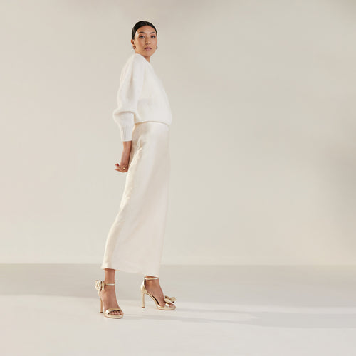 Victoria Pale Gold Platform Sandal Gold Obi Bow Meggan Morimoto