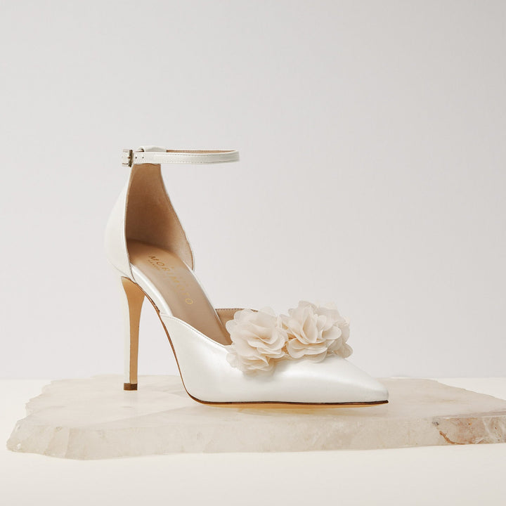 Alma  beige  blossom  embellished  bridal  shoes  Meggan  Morimoto
