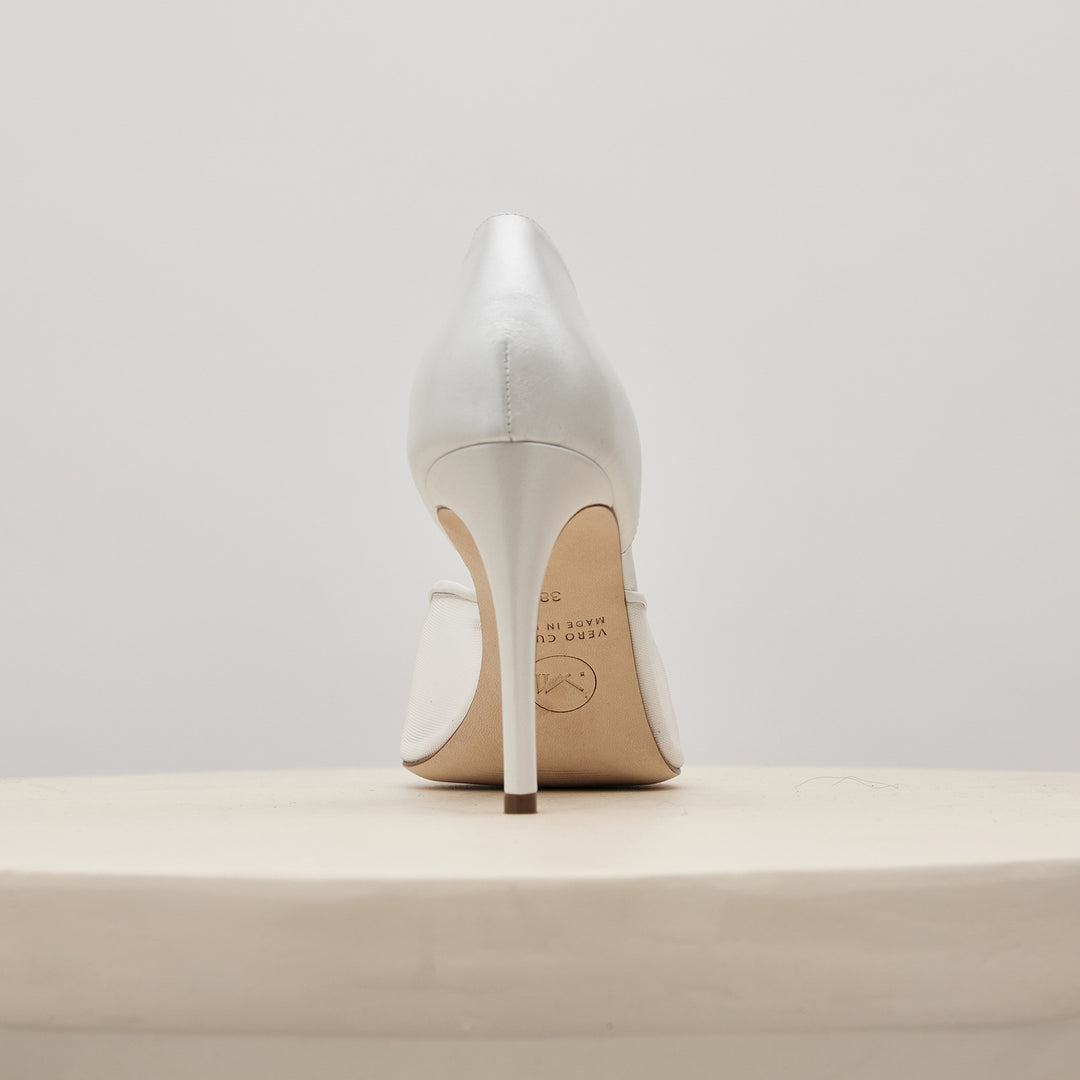 Bianca Mesh Pump Obi Bow Pearlised White Back Meggan Morimoto