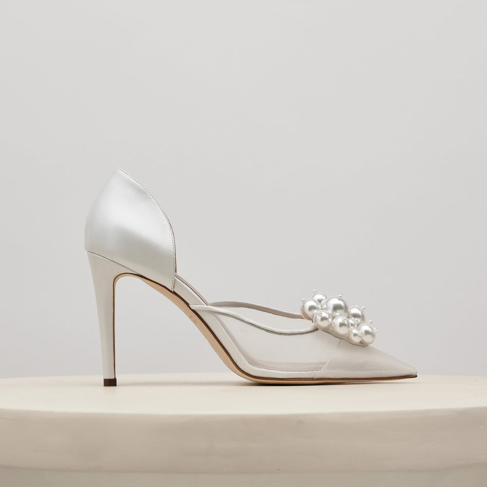 Bianca Bridal Mesh Pump Detachable Pearl Cluster Meggan Morimoto