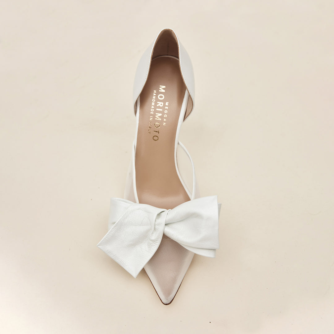 Bianca Pump Obi Bow Pearlised White Pump Front Meggan Morimoto