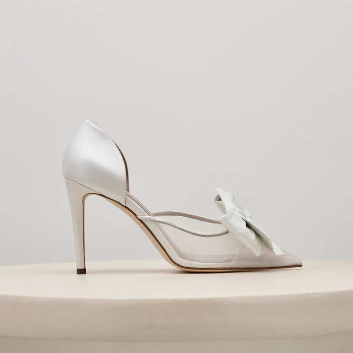 Bianca Pump Obi Bow Pearlised White Side Meggan Morimoto