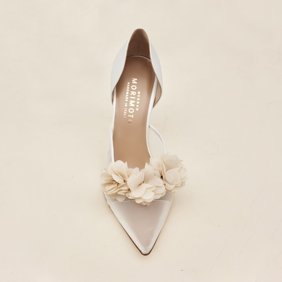 Above View Bianca Pump Beige Blossoms Wedding Shoe Meggan Morimoto