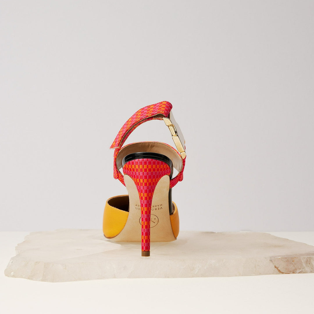 James orange slingback heels back Meggan Morimoto