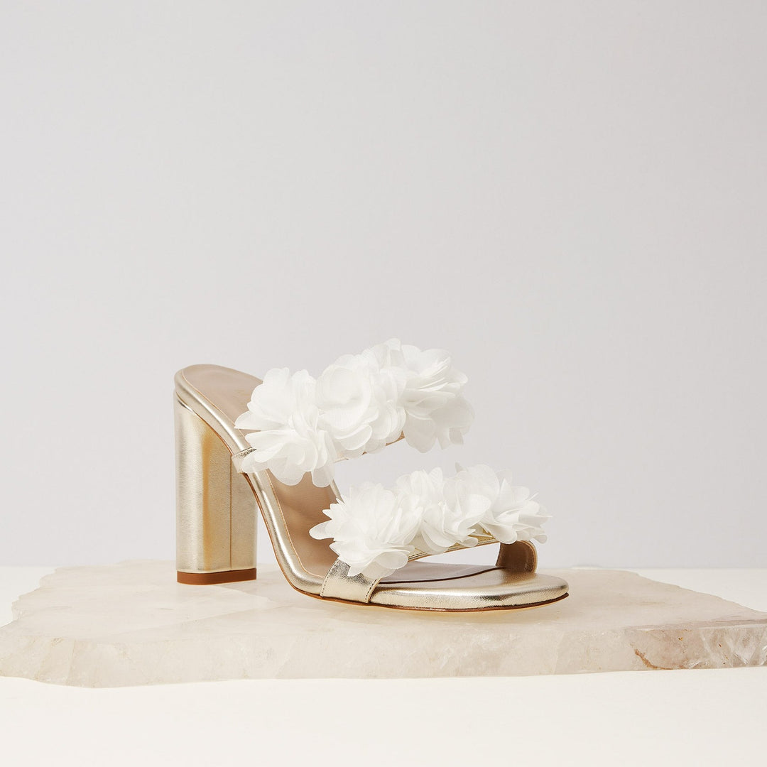 Martina Mule Sandal Gold White Blossoms Meggan Morimoto