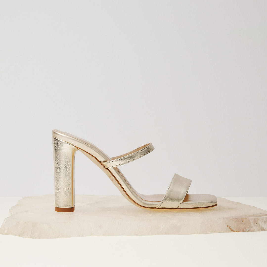 Martina metallic mule bridal shoes Side Meggan Morimoto