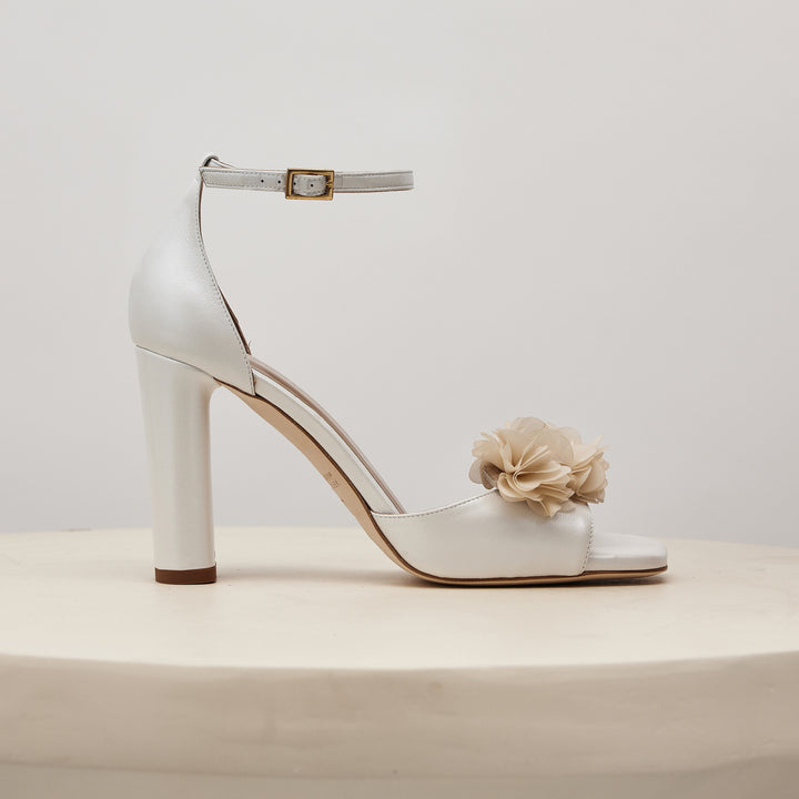 Side View Tatiana Sandal Beige Blossoms Meggan Morimoto