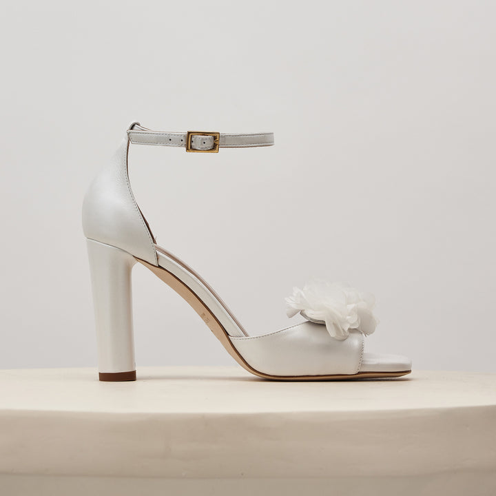 Tatiana Sandal White Blossoms Side View Meggan Morimoto