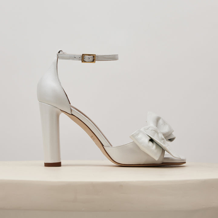 Tatiana Sandal White Obi Bow Side View Meggan Morimoto