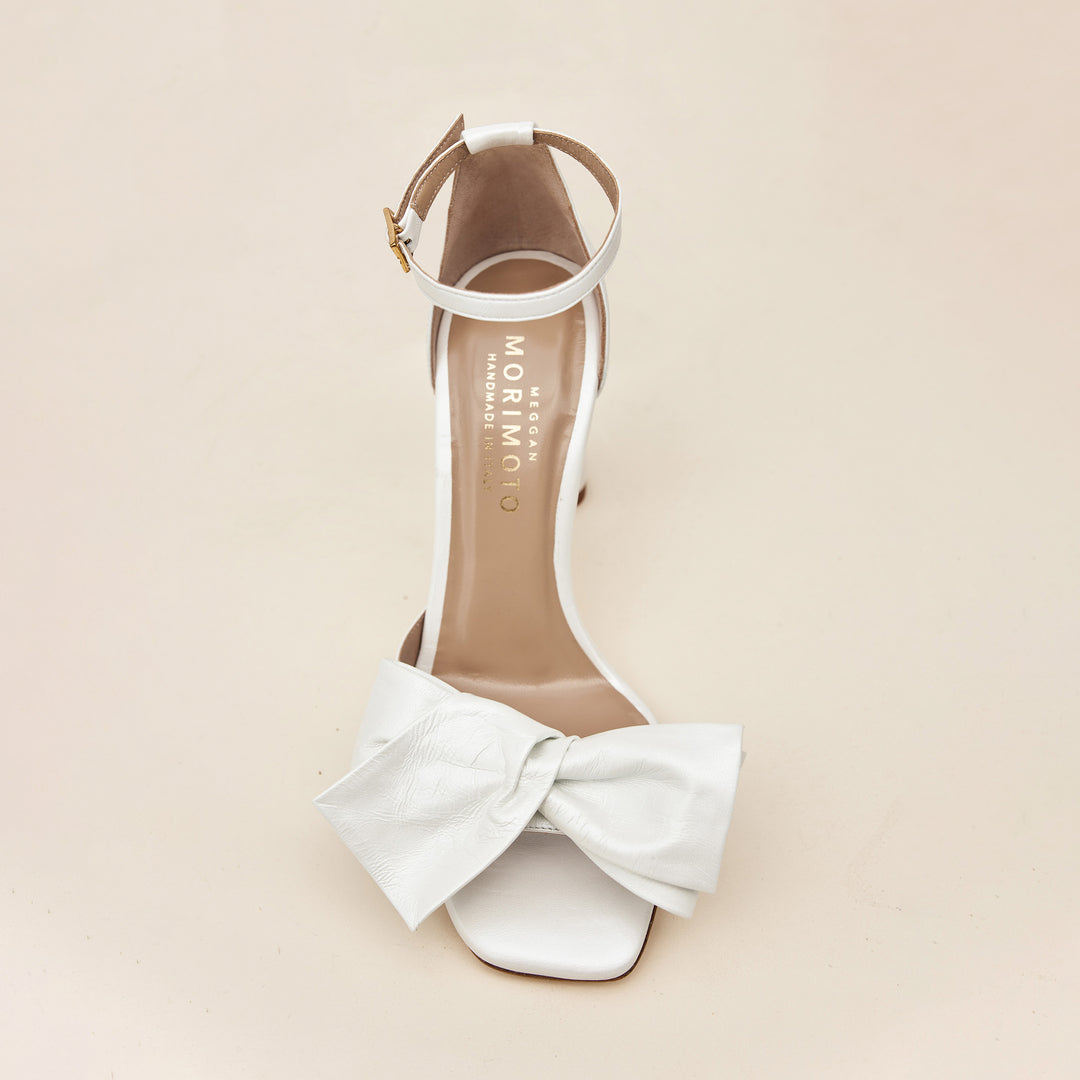 Tatiana Sandal White Obi Bow Front View Meggan Morimoto