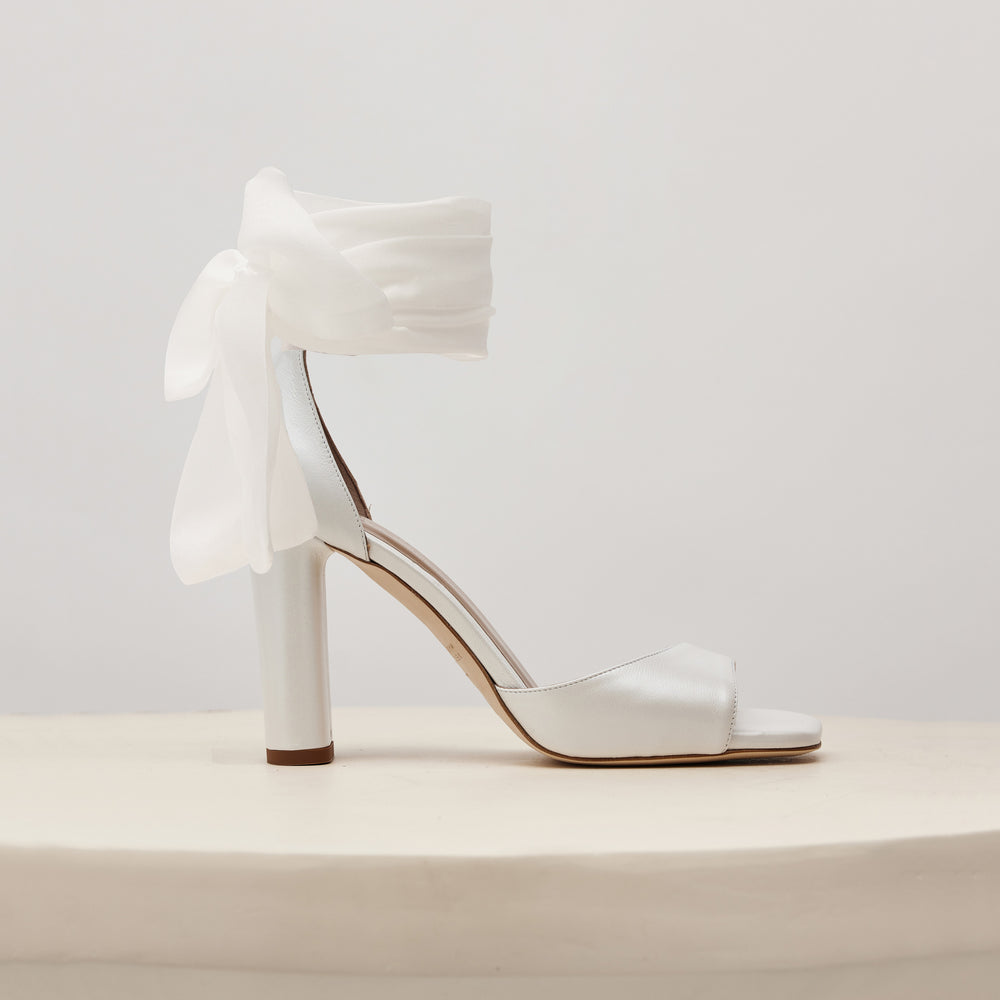 Tatiana White Bridal Sandal Removable Silk Wraps Meggan Morimoto