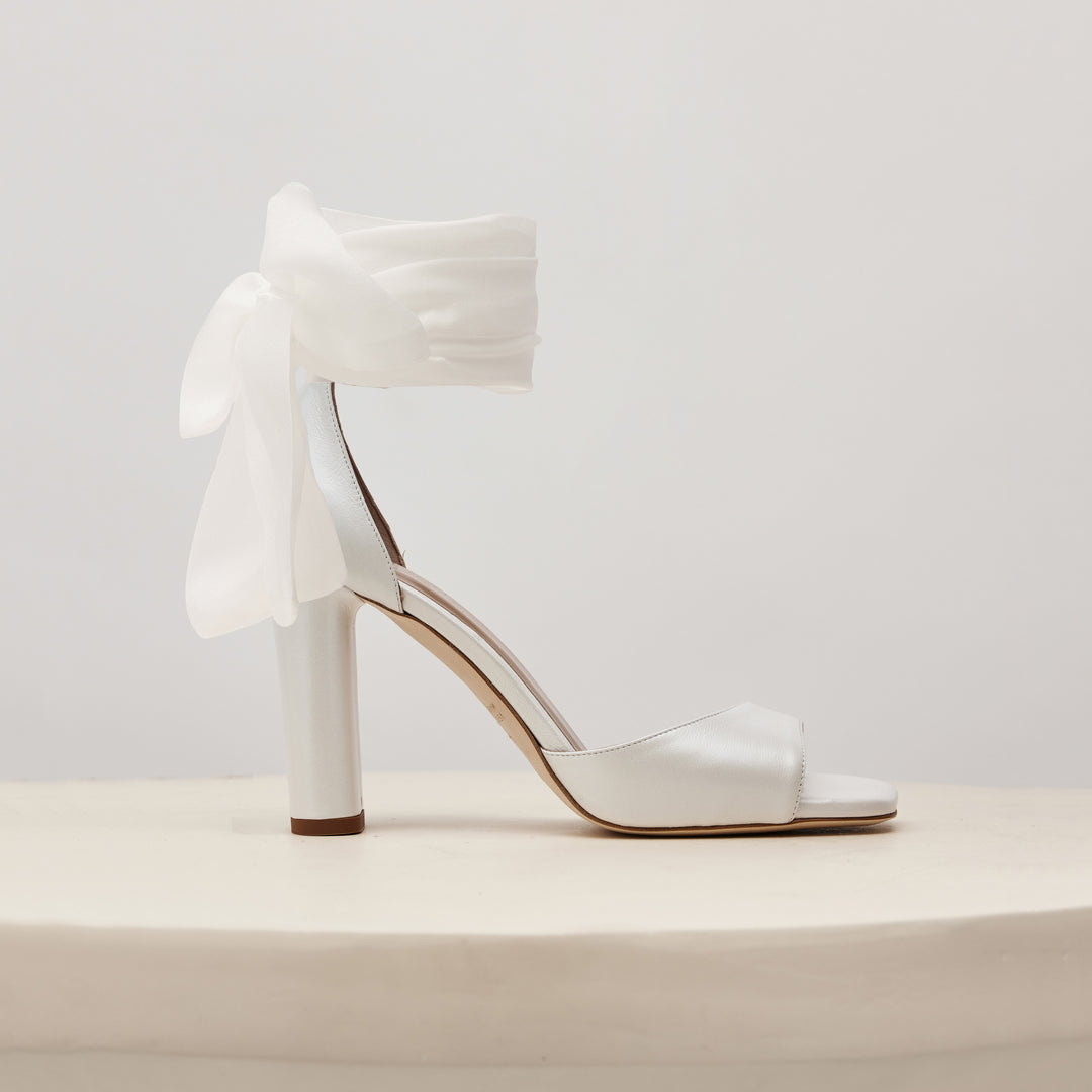 Tatiana White Bridal Sandal Removable Silk Wraps Meggan Morimoto